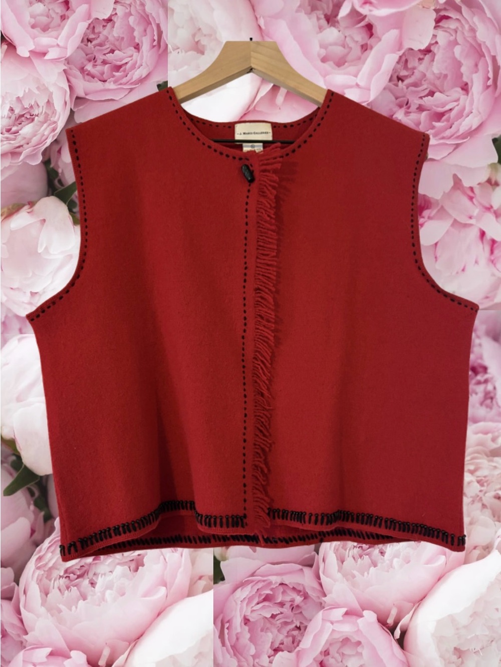 Red Sleeveless Wool Vest with Fringe